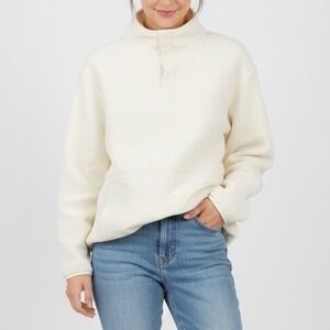 Allbirds Fluff Fleece Jacket Women Small White Pockets Cozy Quarter Snap Outdoor